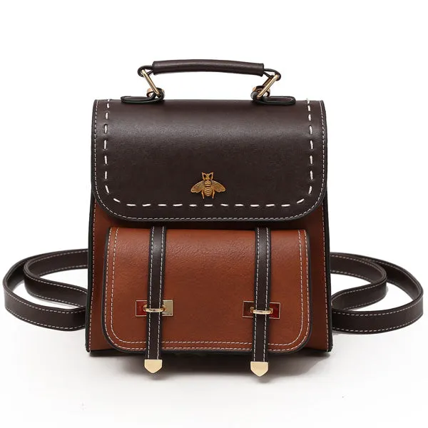 Vintage Pu Leather Women Backpack Simple