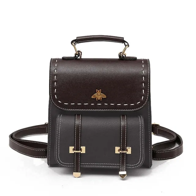Vintage Pu Leather Women Backpack Simple