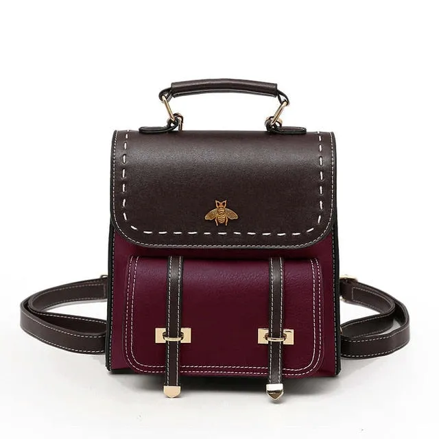Vintage Pu Leather Women Backpack Simple