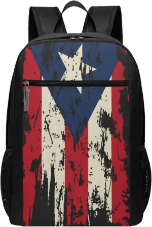 Vintage Puerto Rican Flag Pride Casual Backpacks Sports Backpack Large Capacity Travel Rucksack Laptop Daypack with Multi-Pockets Adjustable Strap Work Bag for Hiking