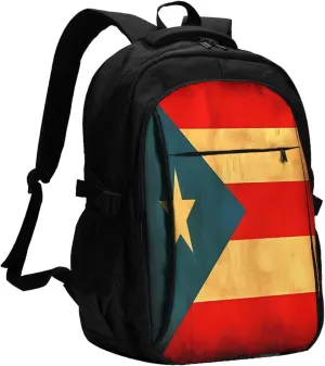 Vintage Puerto Rico Flag Casual Travel Backpacks Hiking Camping Backpack Large Outdoor Sport Daypack Laptop Rucksack Climbing Working Bags with USB Port