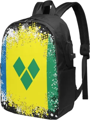 Vintage Saint Vincent Grenadines Flag Laptop Backpacks Travel Backpack Casual Business Daypack Sport Rucksack Computer Bag Fits up to 17 Inch Notebook with USB Port