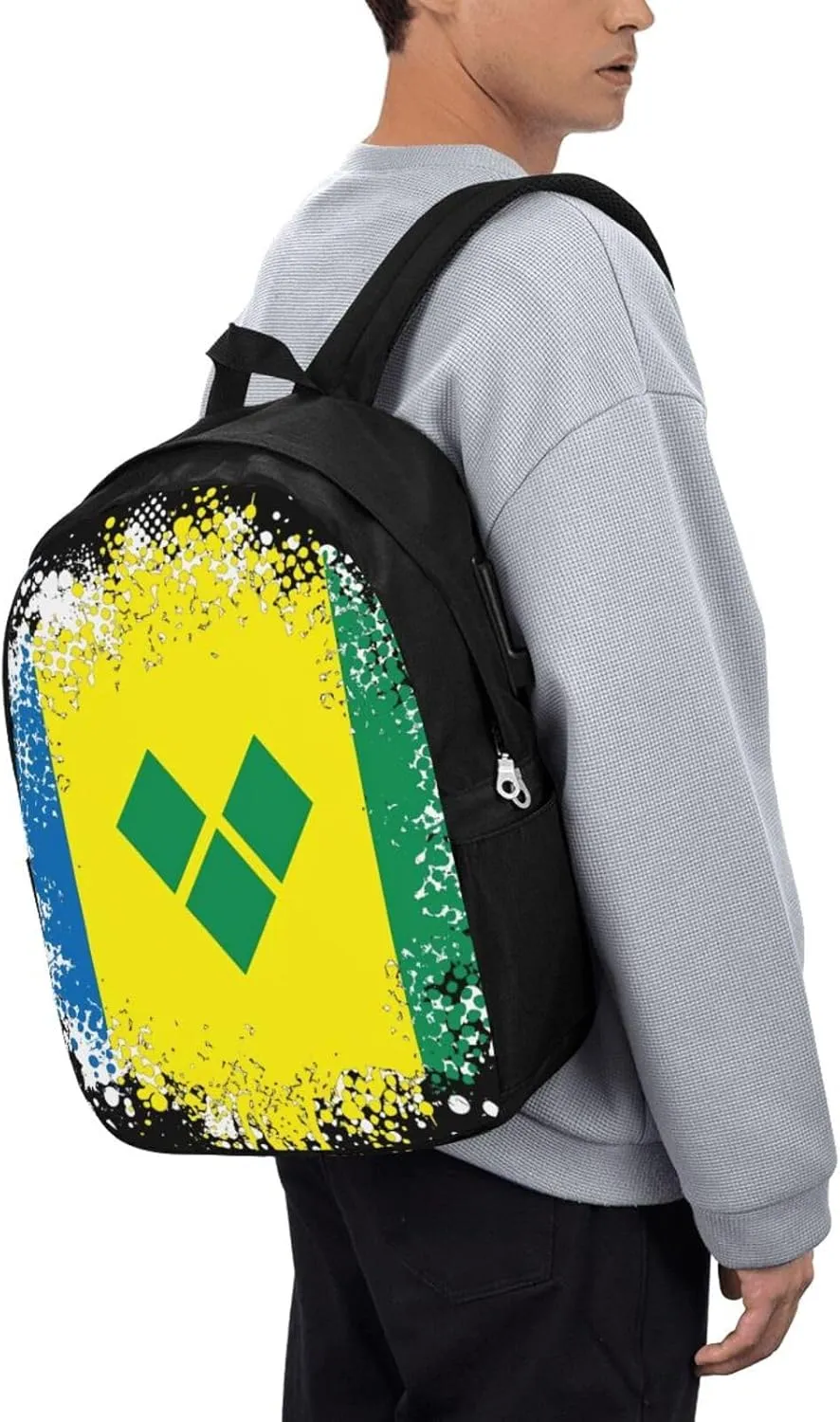 Vintage Saint Vincent Grenadines Flag Laptop Backpacks Travel Backpack Casual Business Daypack Sport Rucksack Computer Bag Fits up to 17 Inch Notebook with USB Port