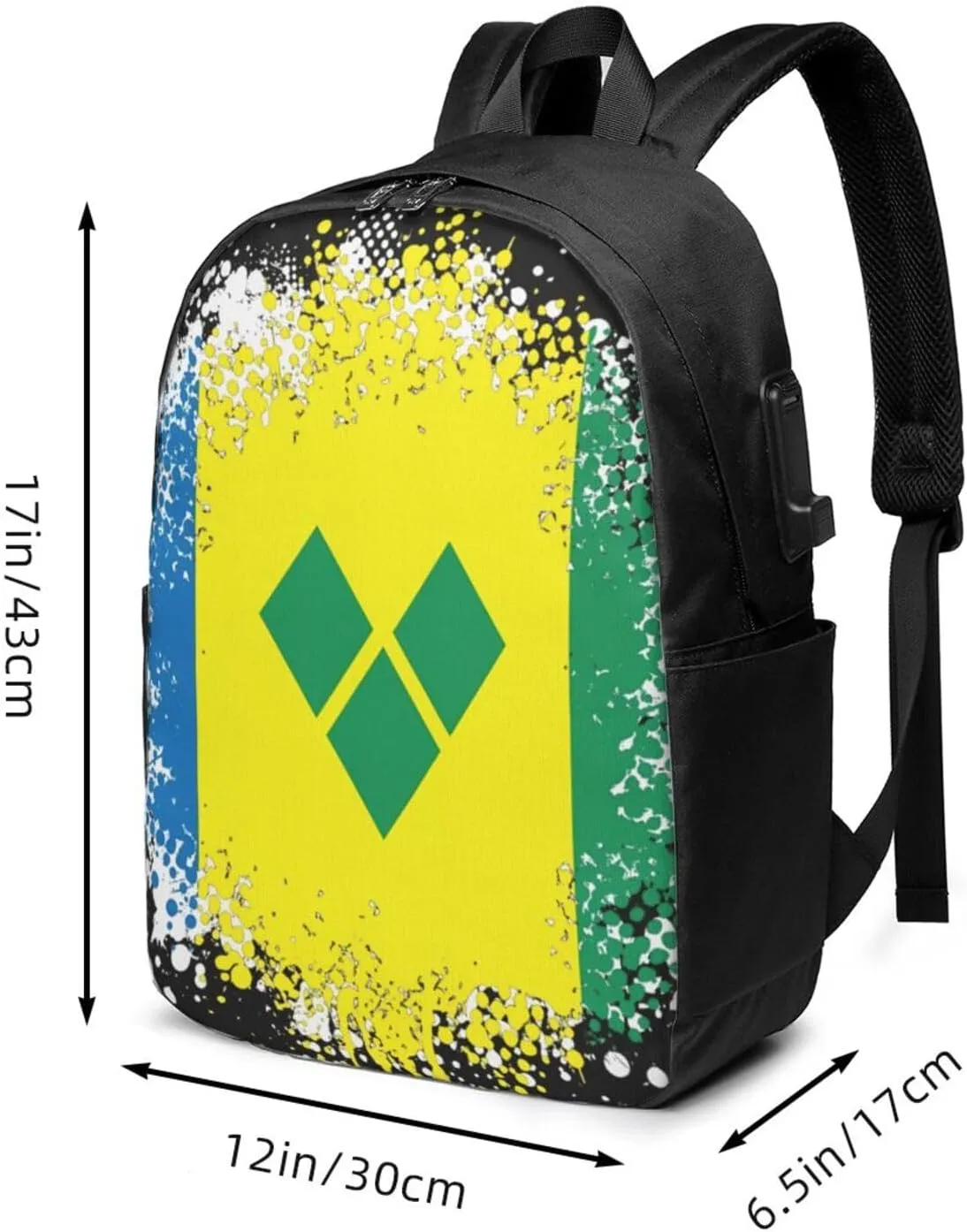 Vintage Saint Vincent Grenadines Flag Laptop Backpacks Travel Backpack Casual Business Daypack Sport Rucksack Computer Bag Fits up to 17 Inch Notebook with USB Port
