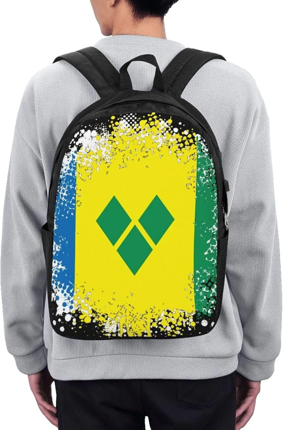 Vintage Saint Vincent Grenadines Flag Laptop Backpacks Travel Backpack Casual Business Daypack Sport Rucksack Computer Bag Fits up to 17 Inch Notebook with USB Port