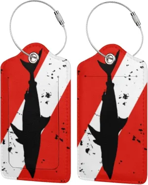 Vintage Shark Scuba Dive Flag Leather Baggage Bag Luggage Tag with Privacy Cover Set of 2 for Women Men Travel