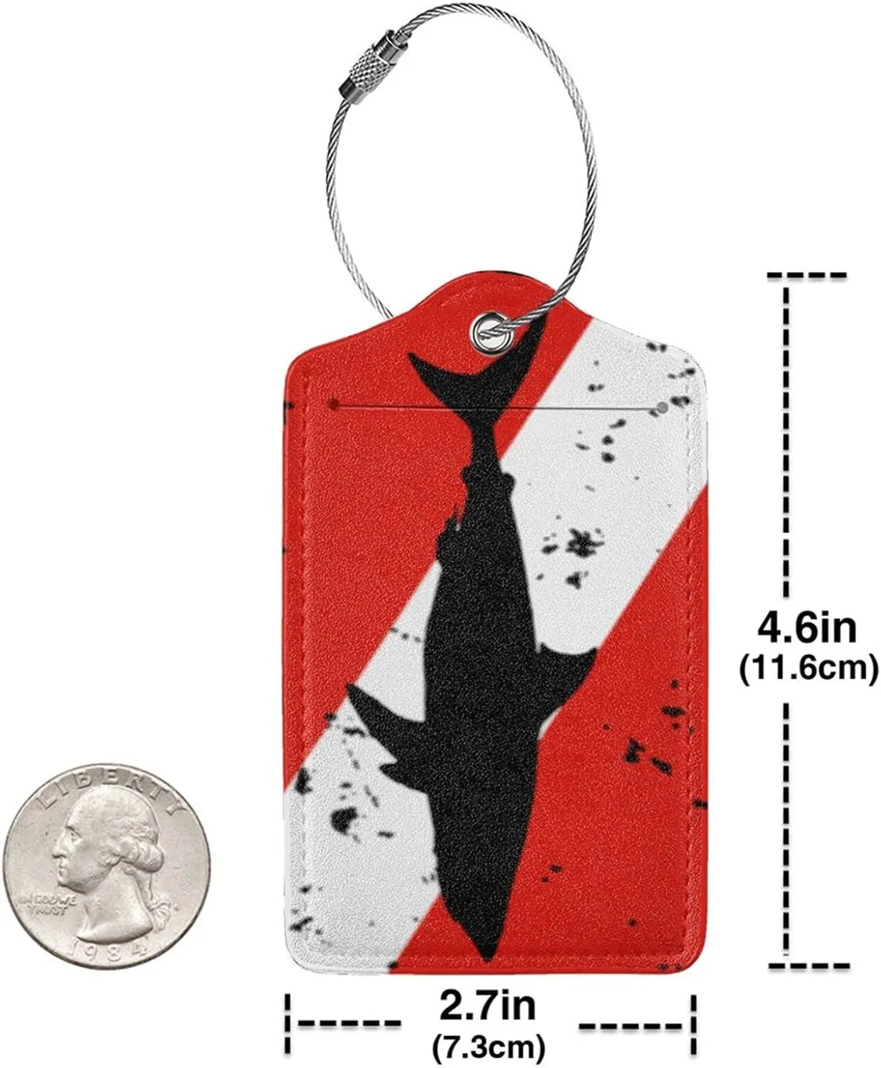 Vintage Shark Scuba Dive Flag Leather Baggage Bag Luggage Tag with Privacy Cover Set of 2 for Women Men Travel