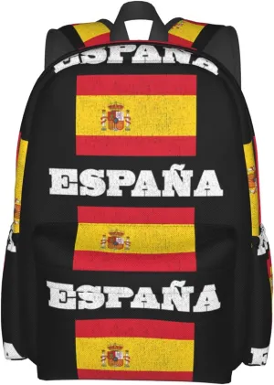 Vintage Spain Spanish Espana Flag Casual Backpack Large Capacity Travel Backpacks Laptop Daypack Commuter Rucksack Adjustable Strap Sports Bags for Hiking Biking
