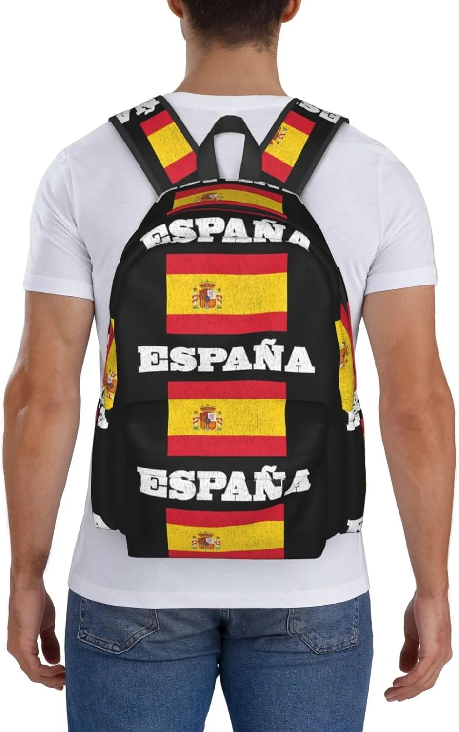 Vintage Spain Spanish Espana Flag Casual Backpack Large Capacity Travel Backpacks Laptop Daypack Commuter Rucksack Adjustable Strap Sports Bags for Hiking Biking