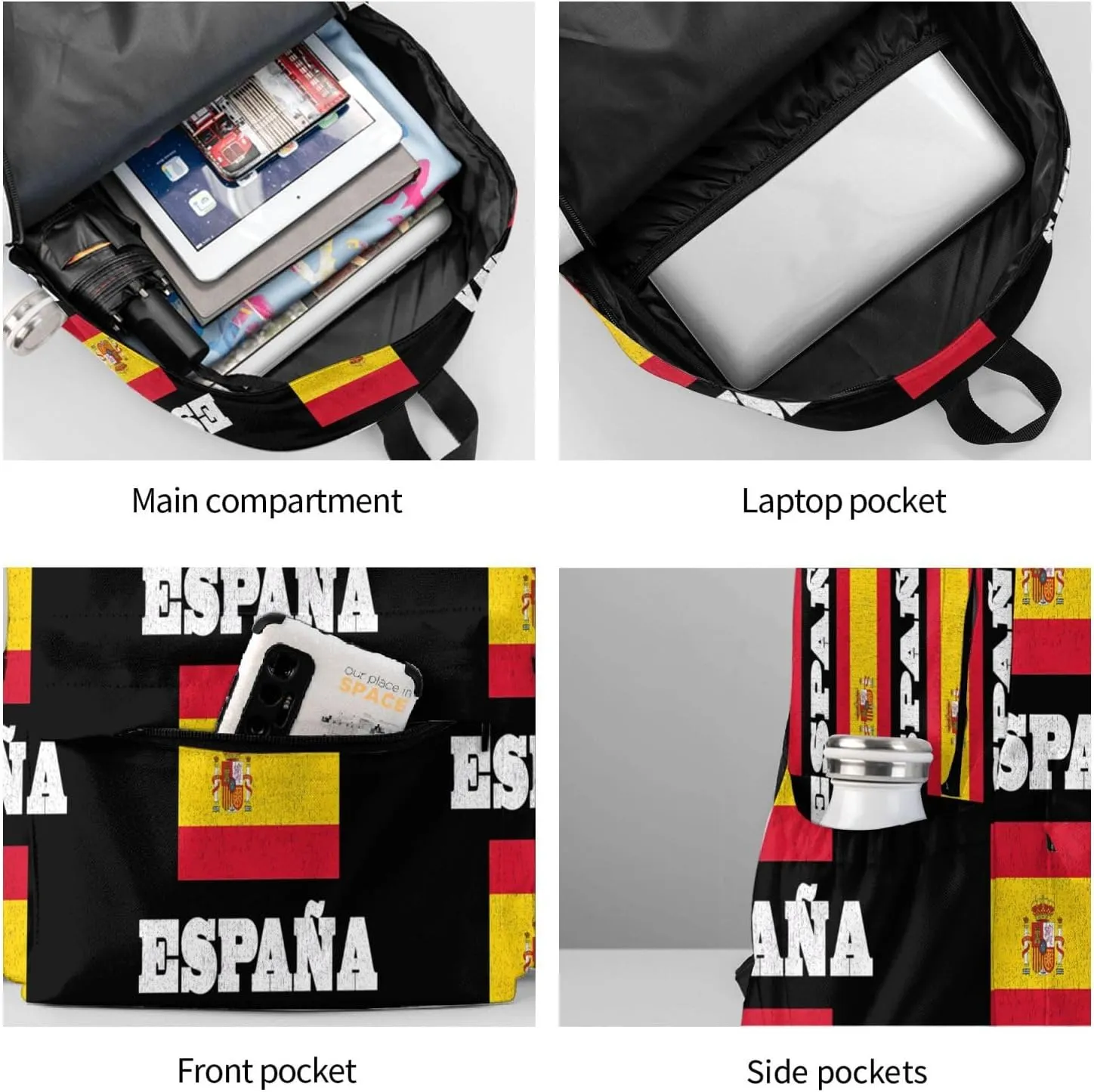 Vintage Spain Spanish Espana Flag Casual Backpack Large Capacity Travel Backpacks Laptop Daypack Commuter Rucksack Adjustable Strap Sports Bags for Hiking Biking