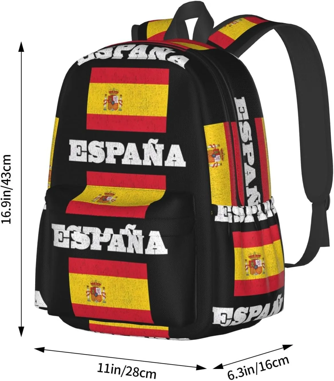 Vintage Spain Spanish Espana Flag Casual Backpack Large Capacity Travel Backpacks Laptop Daypack Commuter Rucksack Adjustable Strap Sports Bags for Hiking Biking
