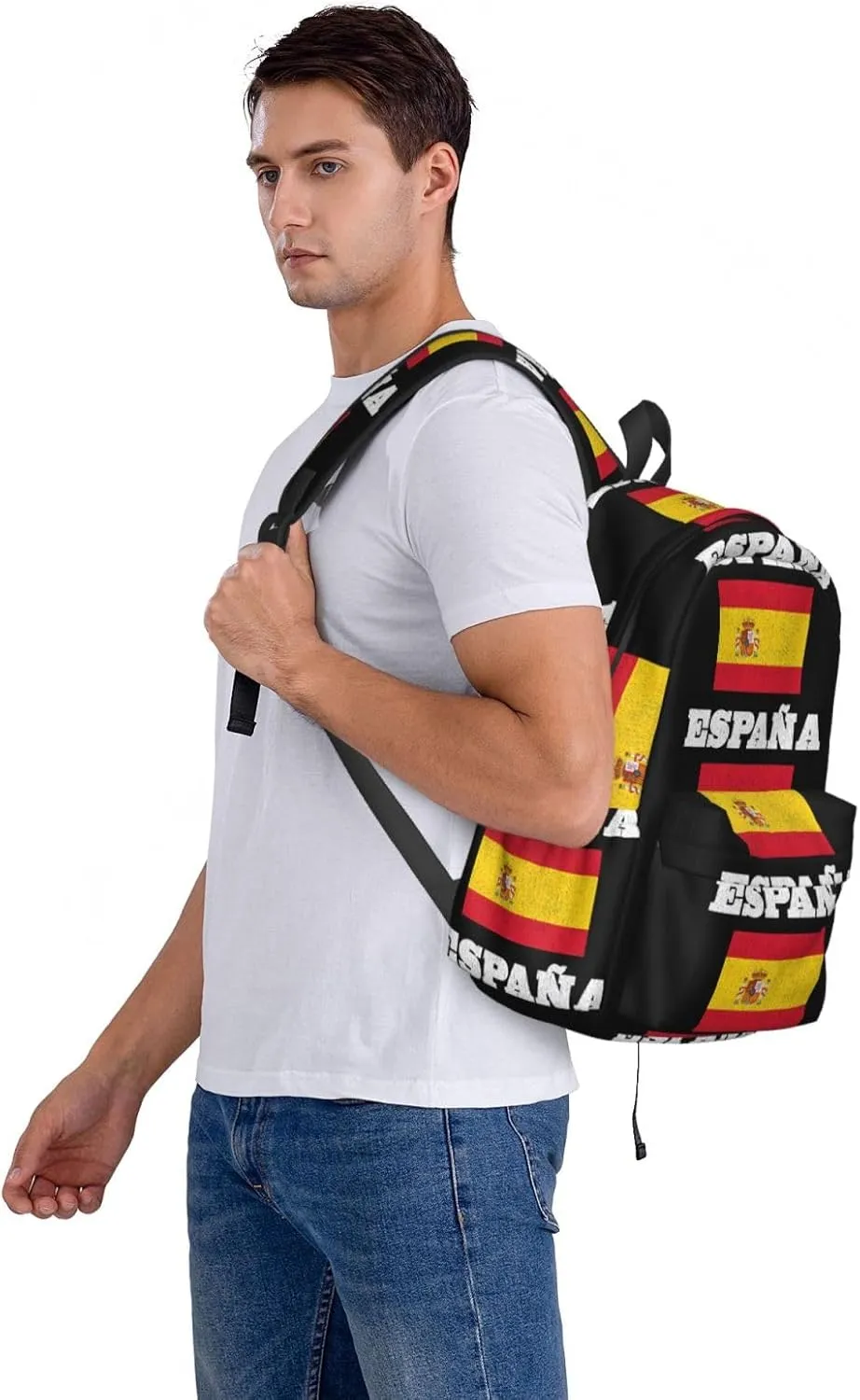 Vintage Spain Spanish Espana Flag Casual Backpack Large Capacity Travel Backpacks Laptop Daypack Commuter Rucksack Adjustable Strap Sports Bags for Hiking Biking
