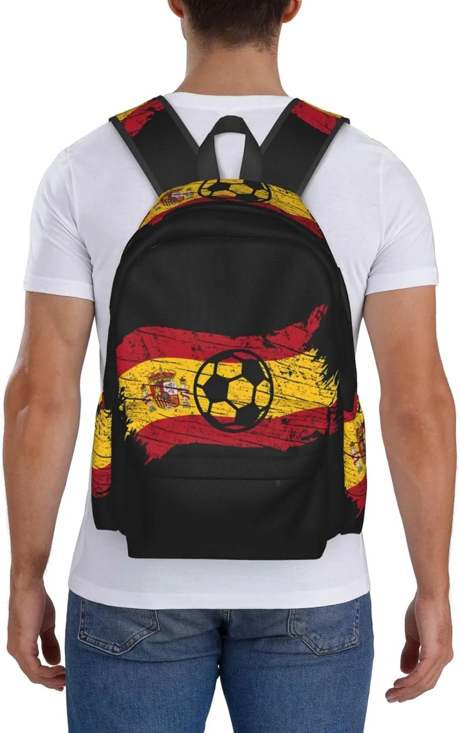 Vintage Spain Spanish Espana Soccer Football Flag Casual Backpack Large Capacity Travel Backpacks Laptop Daypack Commuter Rucksack Adjustable Strap Sports Bags for Hiking Biking