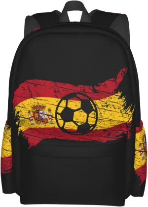 Vintage Spain Spanish Espana Soccer Football Flag Casual Backpack Large Capacity Travel Backpacks Laptop Daypack Commuter Rucksack Adjustable Strap Sports Bags for Hiking Biking