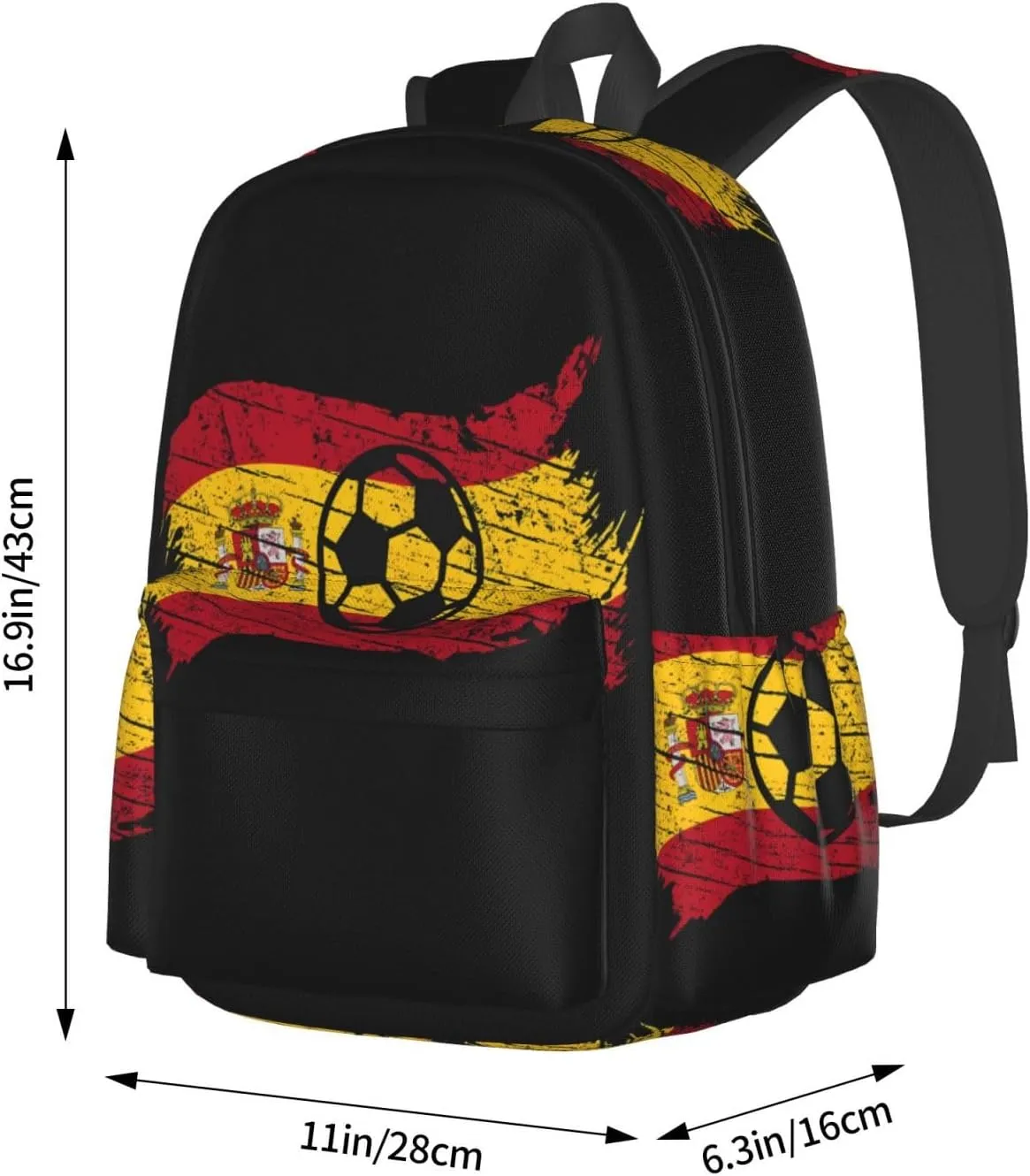 Vintage Spain Spanish Espana Soccer Football Flag Casual Backpack Large Capacity Travel Backpacks Laptop Daypack Commuter Rucksack Adjustable Strap Sports Bags for Hiking Biking