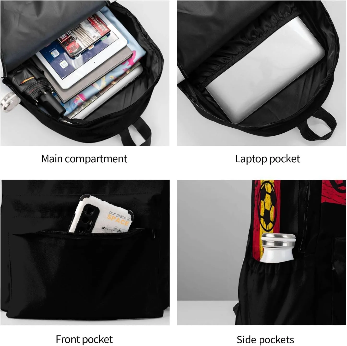 Vintage Spain Spanish Espana Soccer Football Flag Casual Backpack Large Capacity Travel Backpacks Laptop Daypack Commuter Rucksack Adjustable Strap Sports Bags for Hiking Biking