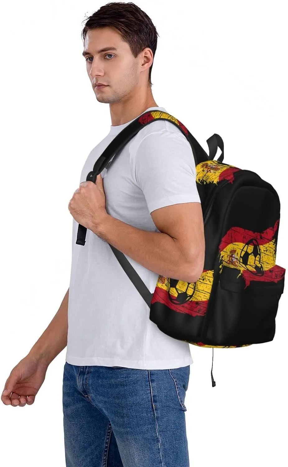 Vintage Spain Spanish Espana Soccer Football Flag Casual Backpack Large Capacity Travel Backpacks Laptop Daypack Commuter Rucksack Adjustable Strap Sports Bags for Hiking Biking