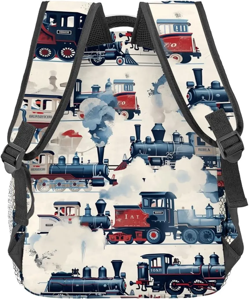Vintage Steam Train Backpack,Retro Locomotive Polyester Backpacks,Lightweight Double Shoulder Back Pack for Kids Teens,Retro Car Bookbag,School Bag Gifts,Casual Travel Daypack Book Packs