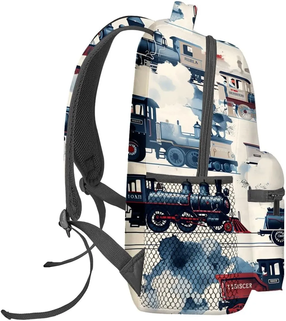 Vintage Steam Train Backpack,Retro Locomotive Polyester Backpacks,Lightweight Double Shoulder Back Pack for Kids Teens,Retro Car Bookbag,School Bag Gifts,Casual Travel Daypack Book Packs