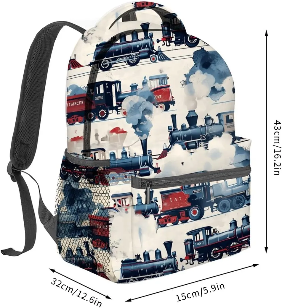 Vintage Steam Train Backpack,Retro Locomotive Polyester Backpacks,Lightweight Double Shoulder Back Pack for Kids Teens,Retro Car Bookbag,School Bag Gifts,Casual Travel Daypack Book Packs