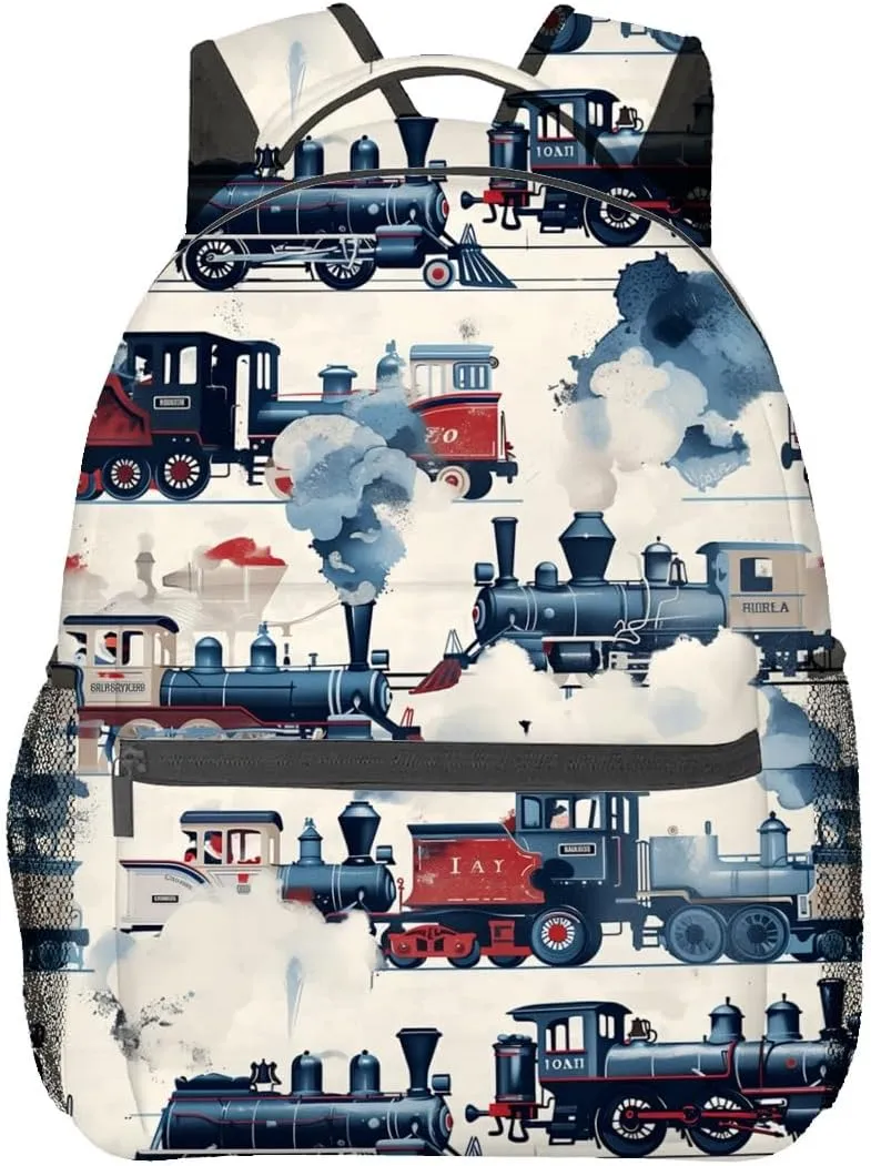 Vintage Steam Train Backpack,Retro Locomotive Polyester Backpacks,Lightweight Double Shoulder Back Pack for Kids Teens,Retro Car Bookbag,School Bag Gifts,Casual Travel Daypack Book Packs