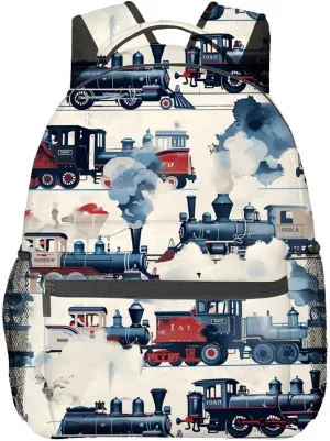 Vintage Steam Train Backpack,Retro Locomotive Polyester Backpacks,Lightweight Double Shoulder Back Pack for Kids Teens,Retro Car Bookbag,School Bag Gifts,Casual Travel Daypack Book Packs
