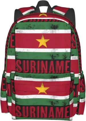 Vintage Suriname Surinamese Flag Casual Backpack Large Capacity Travel Backpacks Laptop Daypack Commuter Rucksack Adjustable Strap Sports Bags for Hiking Biking