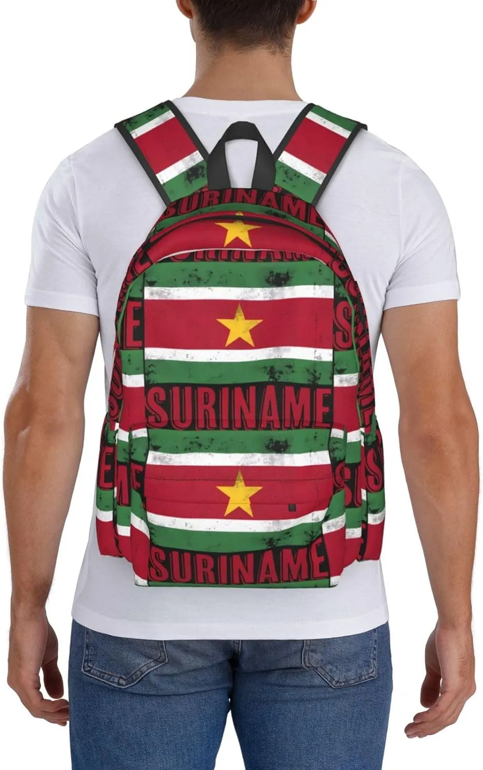 Vintage Suriname Surinamese Flag Casual Backpack Large Capacity Travel Backpacks Laptop Daypack Commuter Rucksack Adjustable Strap Sports Bags for Hiking Biking