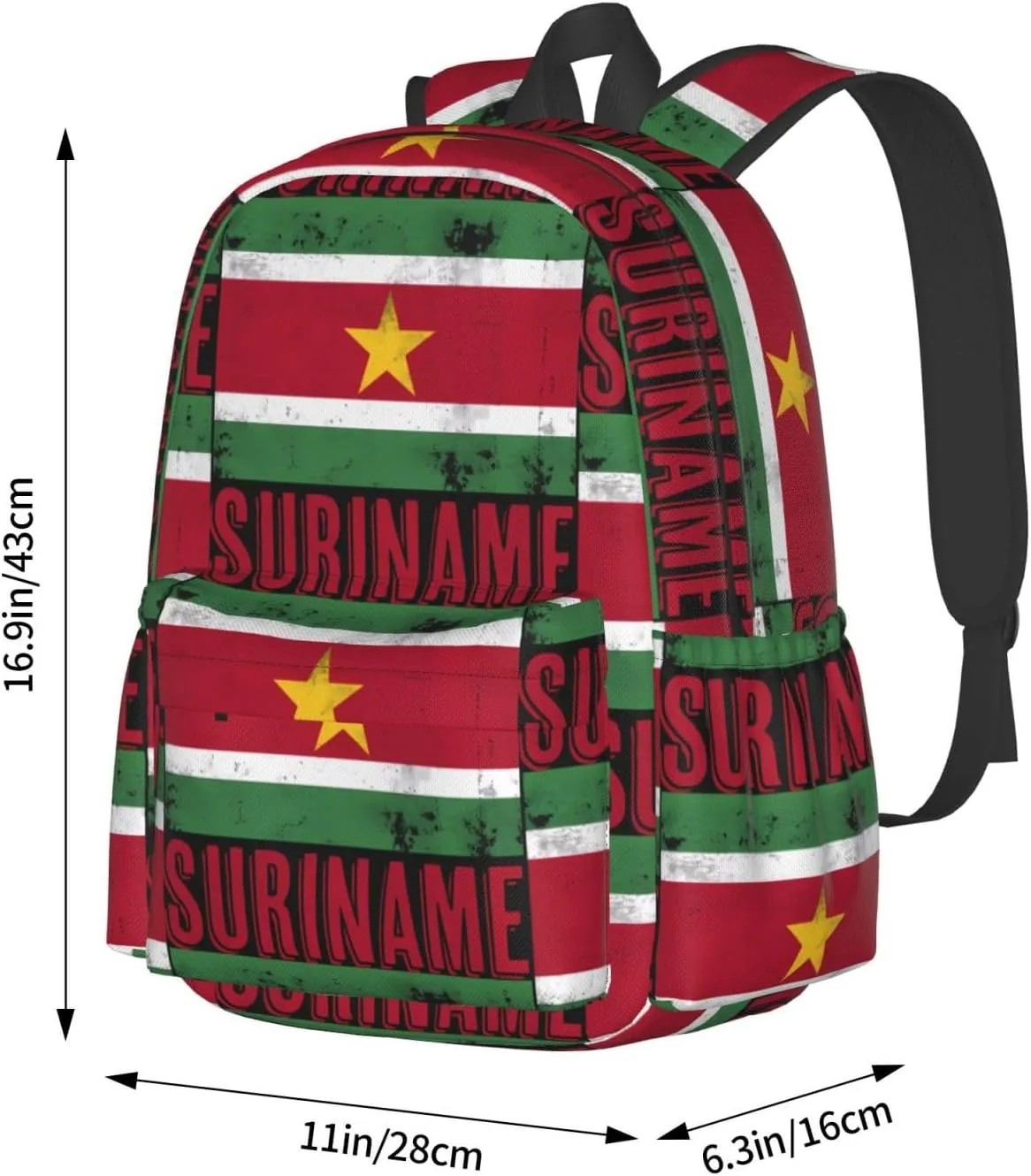 Vintage Suriname Surinamese Flag Casual Backpack Large Capacity Travel Backpacks Laptop Daypack Commuter Rucksack Adjustable Strap Sports Bags for Hiking Biking