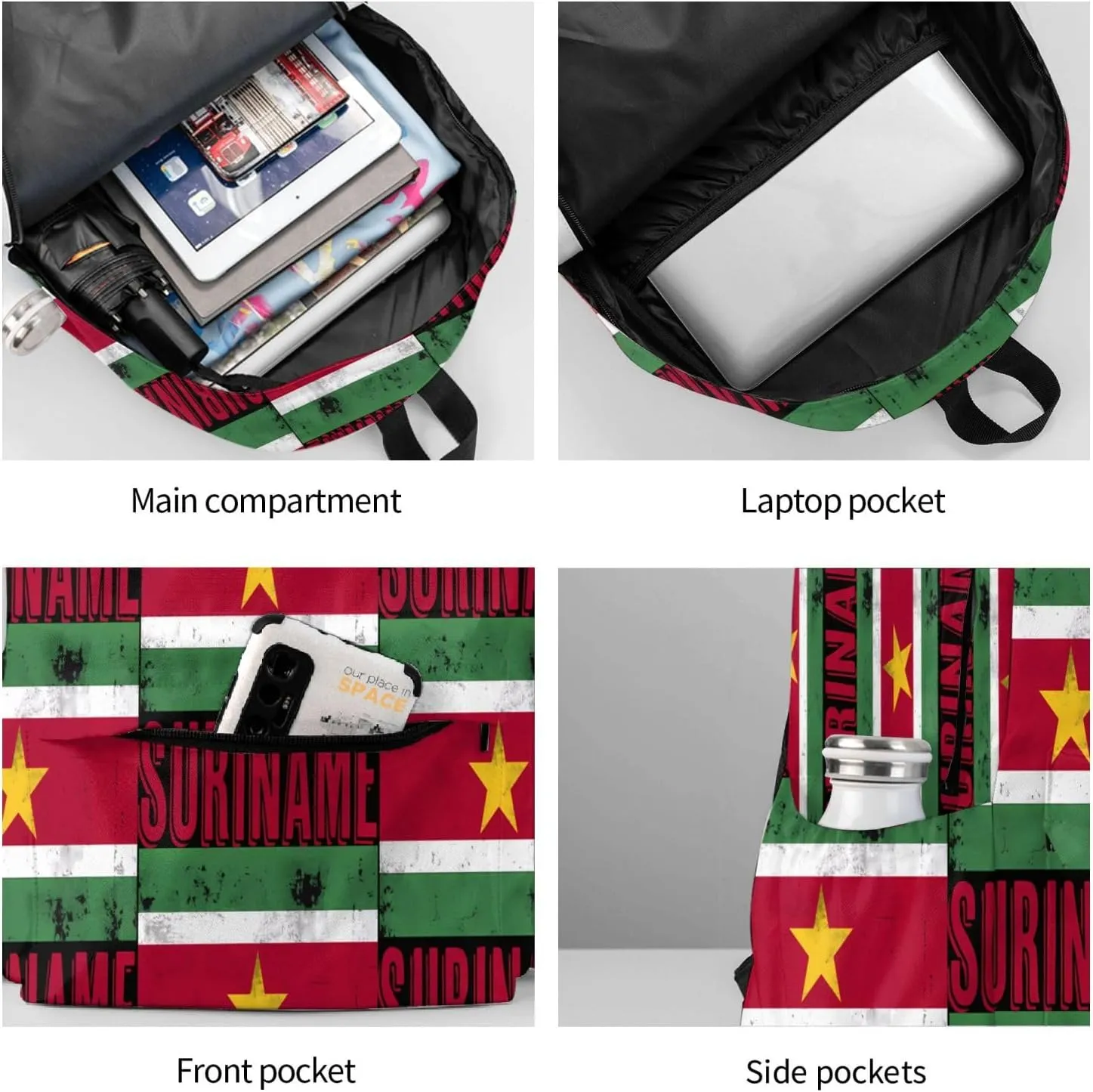 Vintage Suriname Surinamese Flag Casual Backpack Large Capacity Travel Backpacks Laptop Daypack Commuter Rucksack Adjustable Strap Sports Bags for Hiking Biking