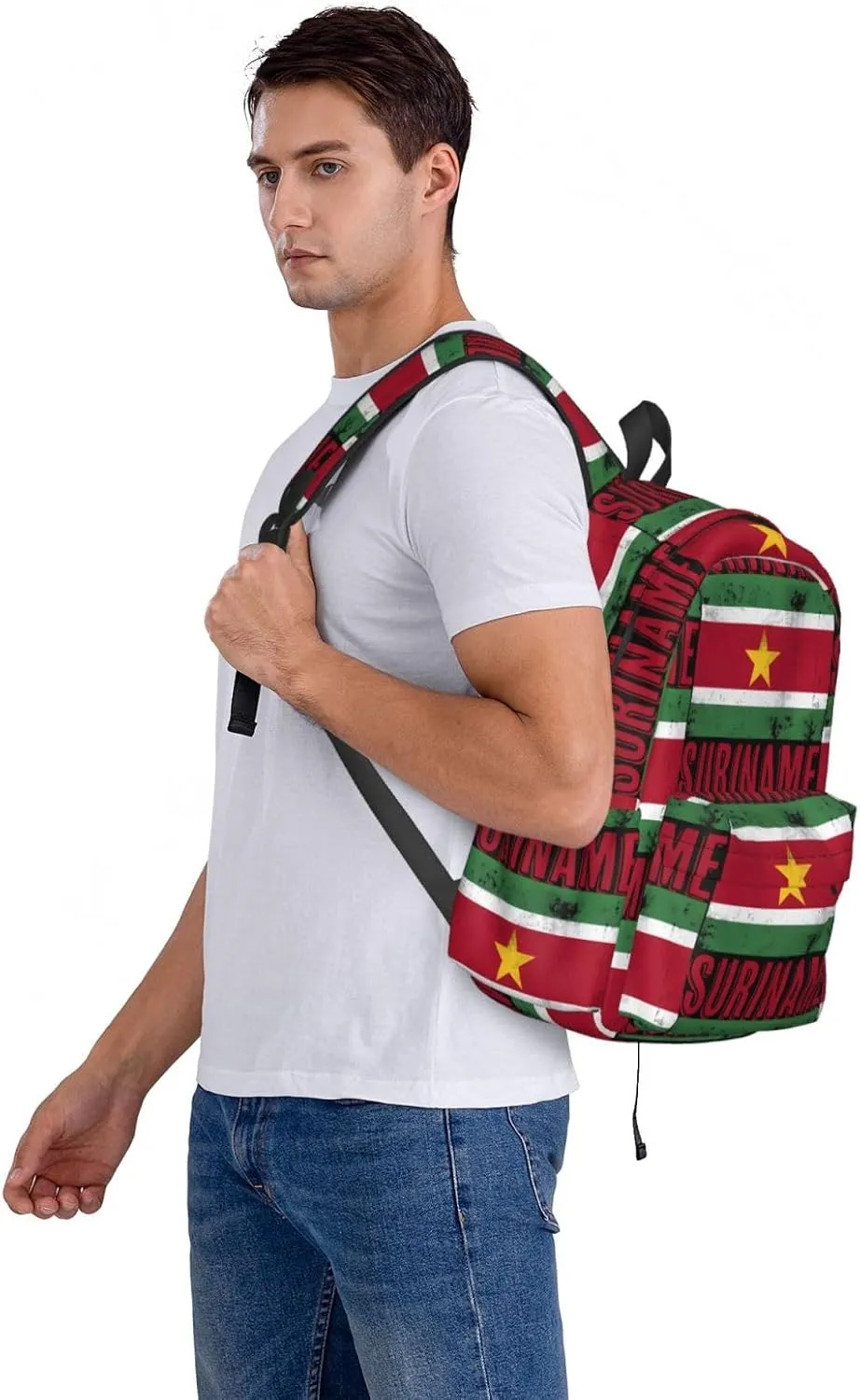 Vintage Suriname Surinamese Flag Casual Backpack Large Capacity Travel Backpacks Laptop Daypack Commuter Rucksack Adjustable Strap Sports Bags for Hiking Biking