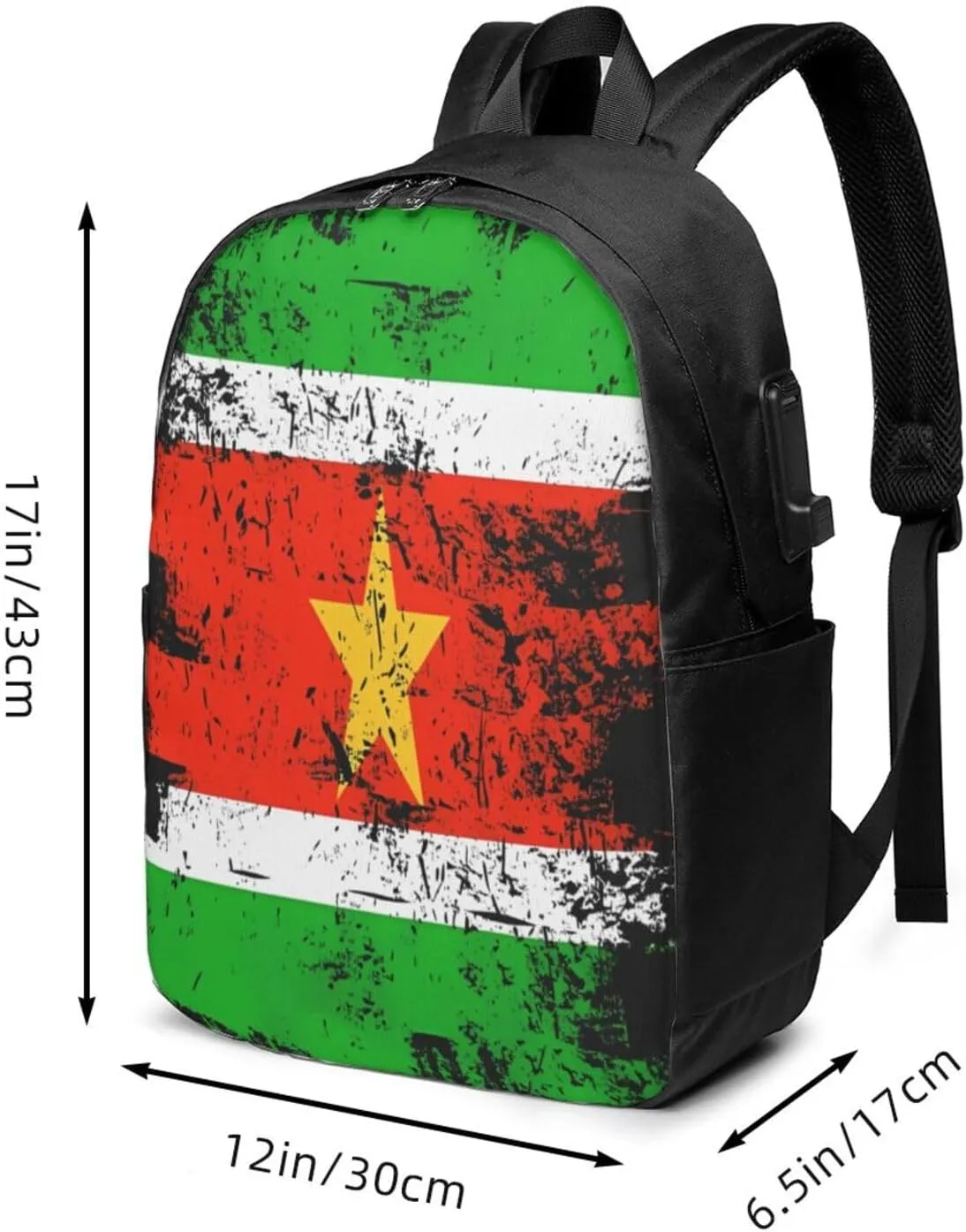 Vintage Suriname Surinamese Flag Laptop Backpacks Travel Backpack Casual Business Daypack Sport Rucksack Computer Bag Fits up to 17 Inch Notebook with USB Port