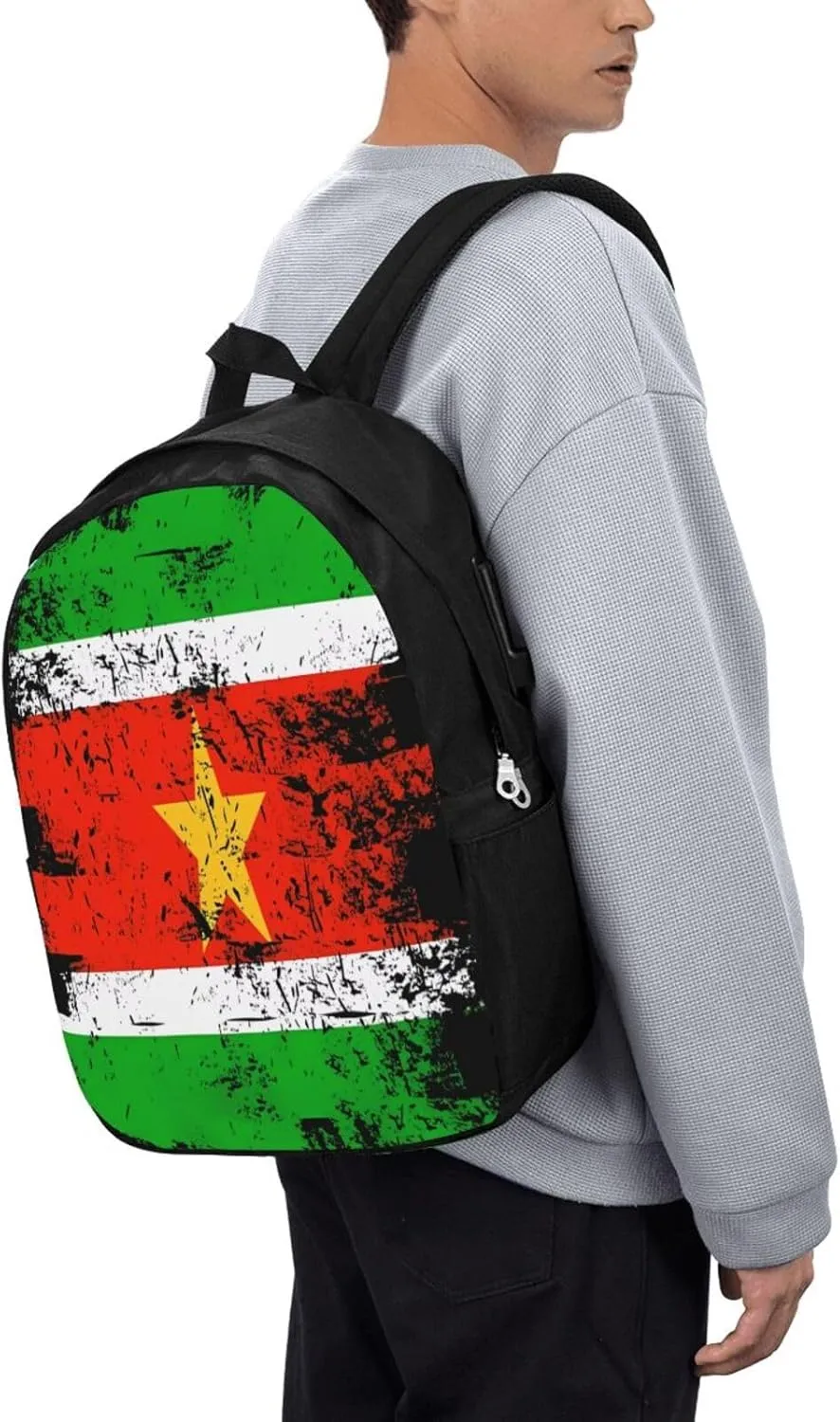 Vintage Suriname Surinamese Flag Laptop Backpacks Travel Backpack Casual Business Daypack Sport Rucksack Computer Bag Fits up to 17 Inch Notebook with USB Port
