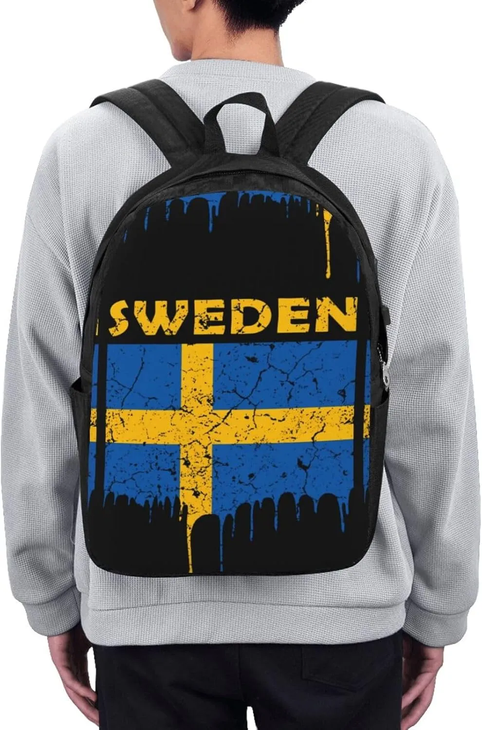 Vintage Swedish Sweden Flag Laptop Backpacks Travel Backpack Casual Business Daypack Sport Rucksack Computer Bag Fits up to 17 Inch Notebook with USB Port