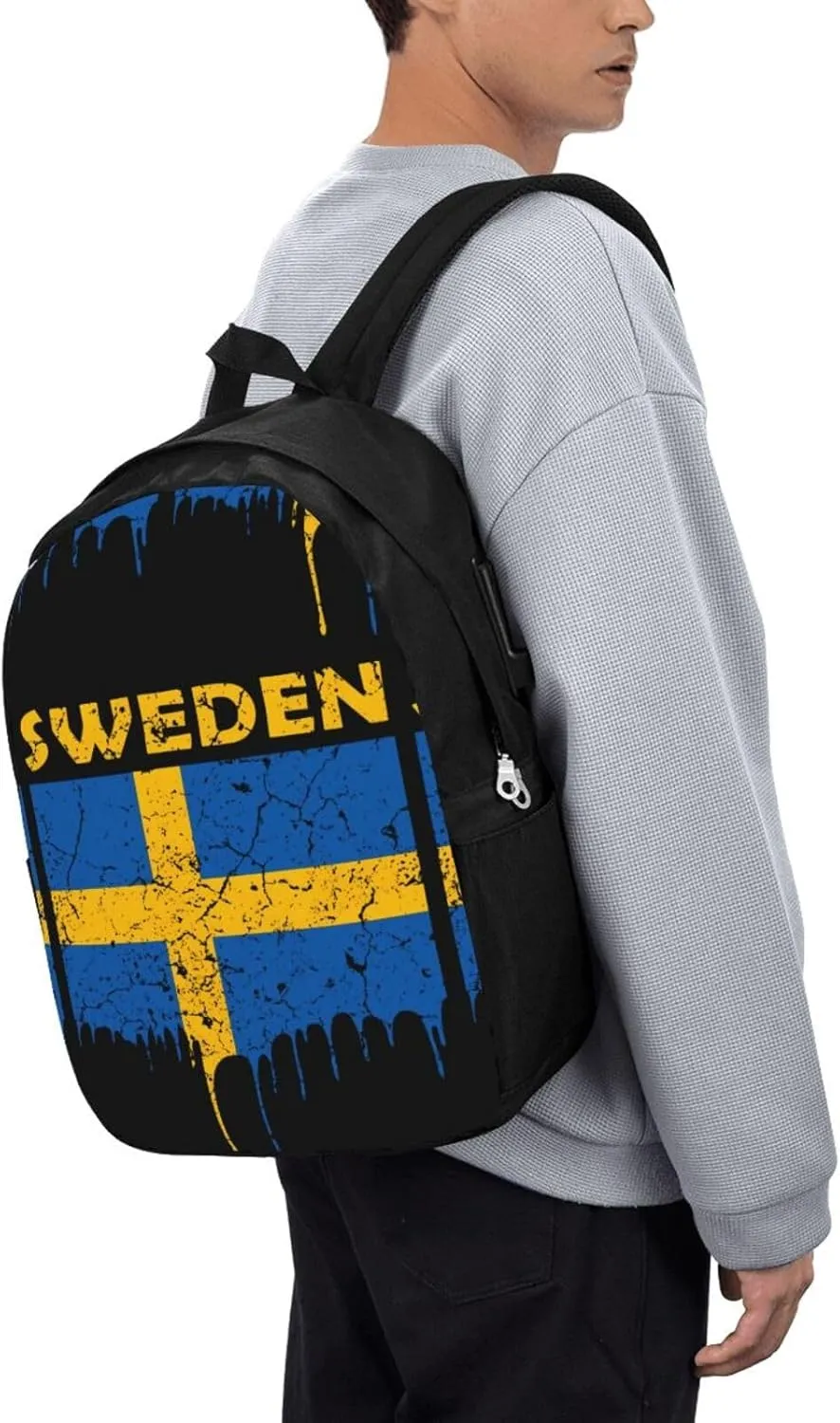 Vintage Swedish Sweden Flag Laptop Backpacks Travel Backpack Casual Business Daypack Sport Rucksack Computer Bag Fits up to 17 Inch Notebook with USB Port