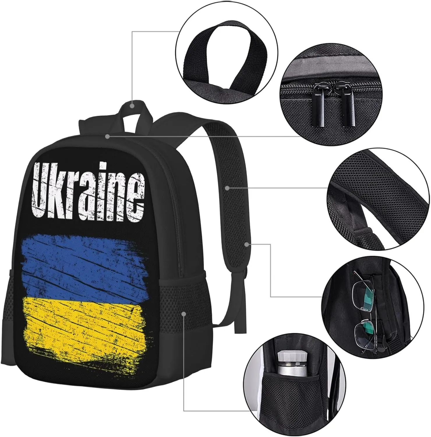 Vintage Ukraine Ukrainian Flag Casual Backpacks Large Capacity Backpack Laptop Rucksack Sport Daypack Commuter Bags with Adjustable Strap for Traveling Camping