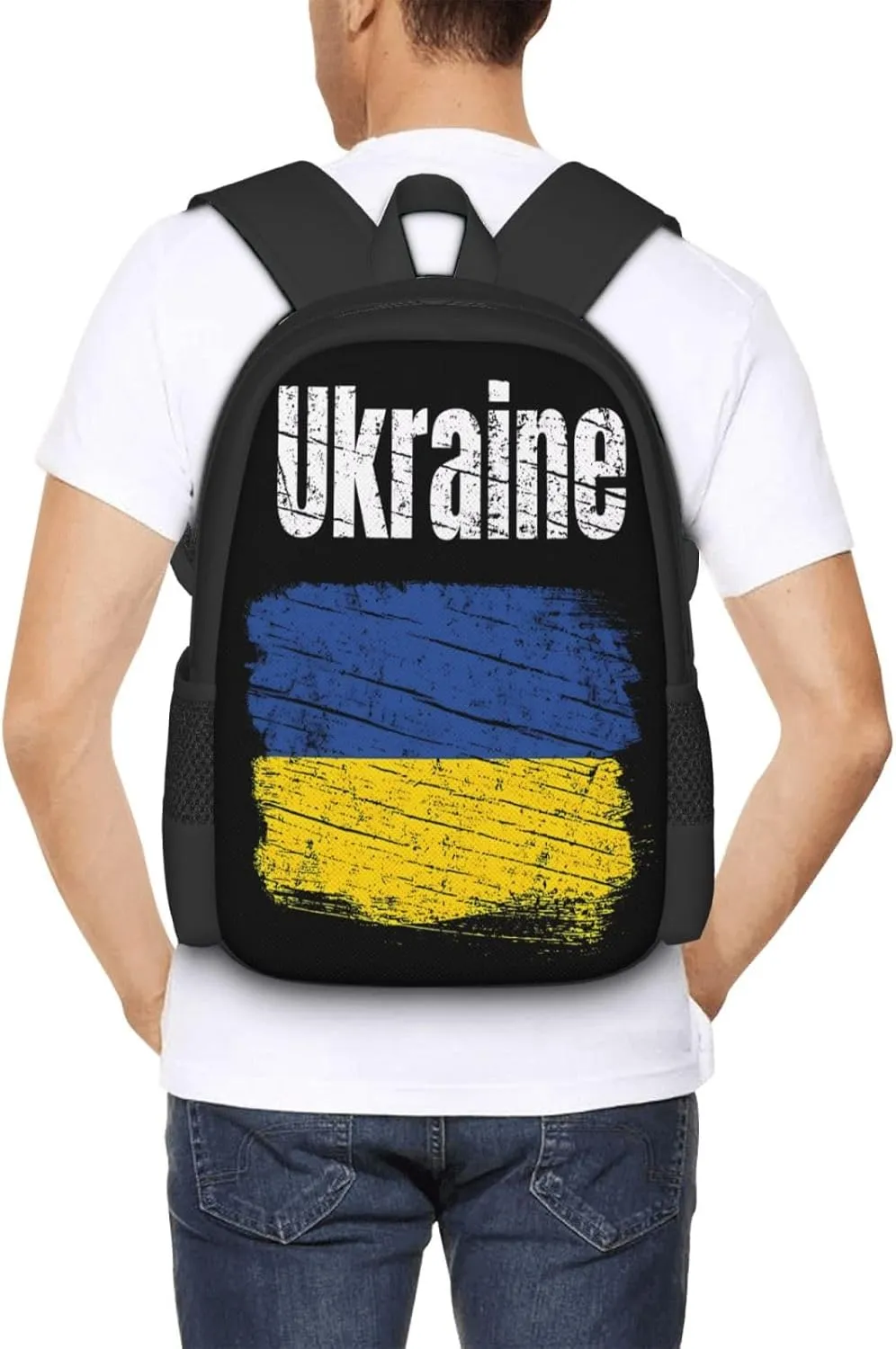 Vintage Ukraine Ukrainian Flag Casual Backpacks Large Capacity Backpack Laptop Rucksack Sport Daypack Commuter Bags with Adjustable Strap for Traveling Camping
