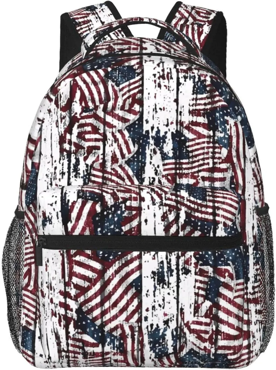 Vintage Wood Grain American Flag Casual Backpack Travel Pack Bag Laptop Backpacks With Side Pockets Front Zipper Pockets Bookpack Daypack Picnic Rucksack Computer Bag
