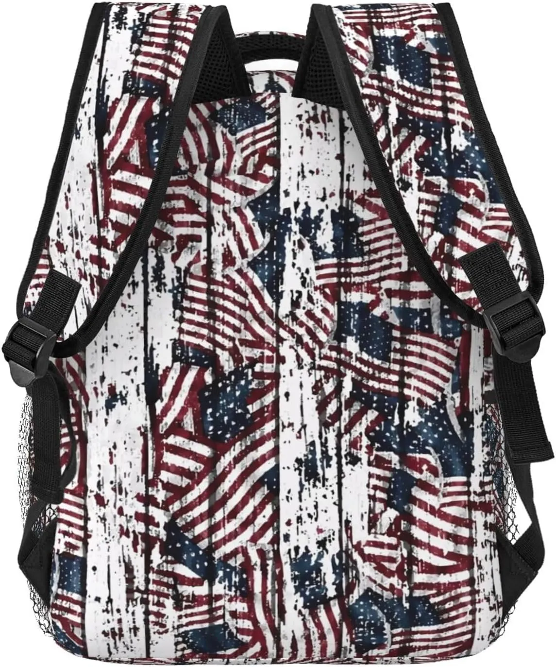 Vintage Wood Grain American Flag Casual Backpack Travel Pack Bag Laptop Backpacks With Side Pockets Front Zipper Pockets Bookpack Daypack Picnic Rucksack Computer Bag