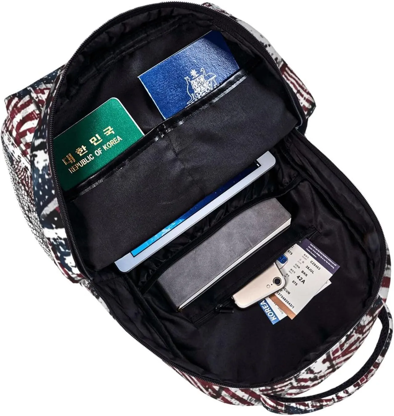 Vintage Wood Grain American Flag Casual Backpack Travel Pack Bag Laptop Backpacks With Side Pockets Front Zipper Pockets Bookpack Daypack Picnic Rucksack Computer Bag