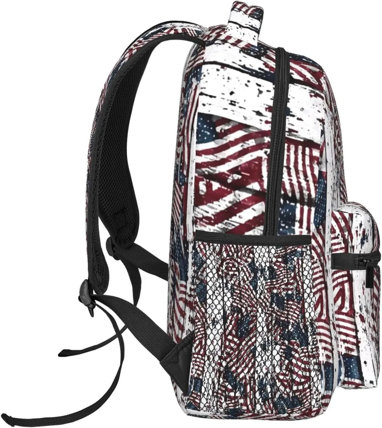 Vintage Wood Grain American Flag Casual Backpack Travel Pack Bag Laptop Backpacks With Side Pockets Front Zipper Pockets Bookpack Daypack Picnic Rucksack Computer Bag