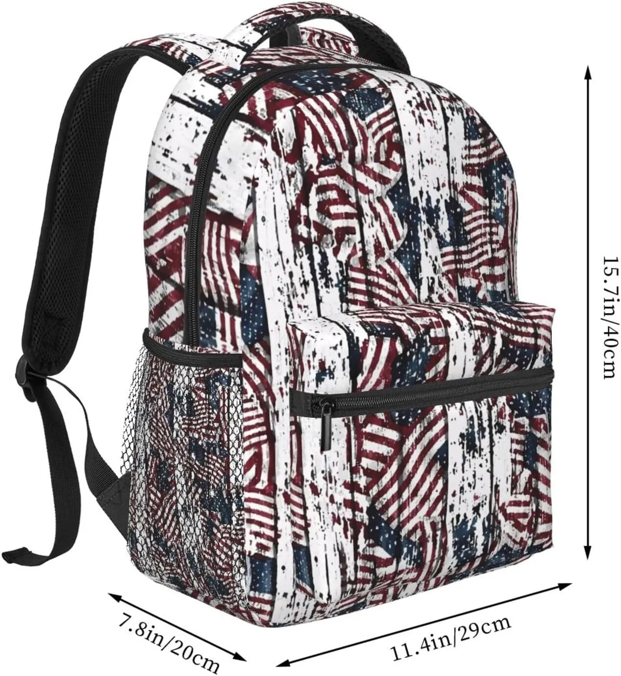 Vintage Wood Grain American Flag Casual Backpack Travel Pack Bag Laptop Backpacks With Side Pockets Front Zipper Pockets Bookpack Daypack Picnic Rucksack Computer Bag