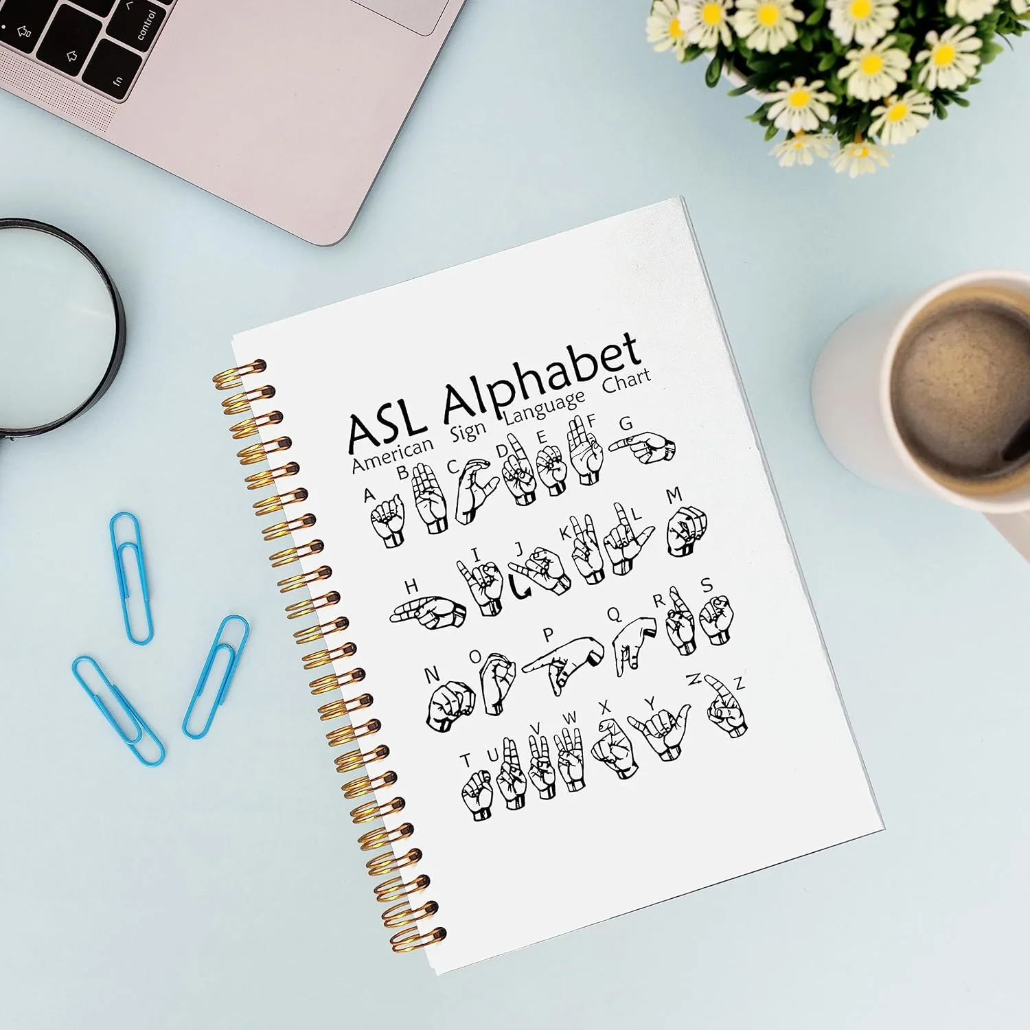 VNWEK ASL Alphabet American Sign Language Chat Educational Spiral Notebook Journal 5.5 x 8.3 inches,Diversity Lined Hardcover Spiral Notebook,Diversity and Inclusion Gifts,Back to School Gifts