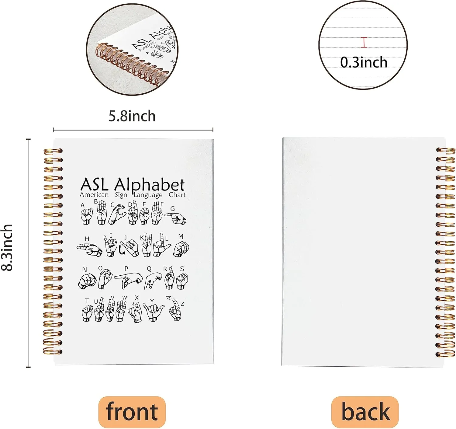VNWEK ASL Alphabet American Sign Language Chat Educational Spiral Notebook Journal 5.5 x 8.3 inches,Diversity Lined Hardcover Spiral Notebook,Diversity and Inclusion Gifts,Back to School Gifts