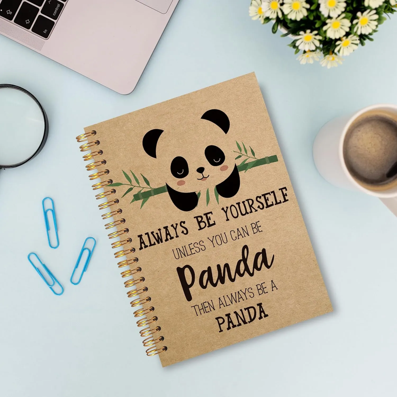 VNWEK Cute Panda Always Be Yourself Unless You Can Be a Panda Spiral Notebook Journal 5.5 x 8.3 inches,Panda Themed Lined Hardcover Spiral Notebook,Gifts for Panda Lovers kraft paper