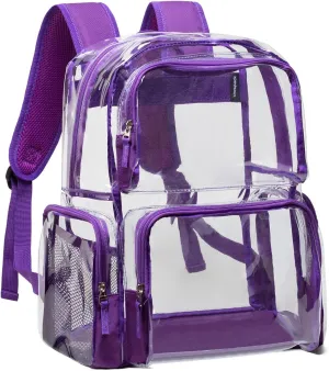 Vorspack Clear Backpack - Transparent Backpack with Reinforced Bottom & Multi-pockets for College Workplace Security - Purple