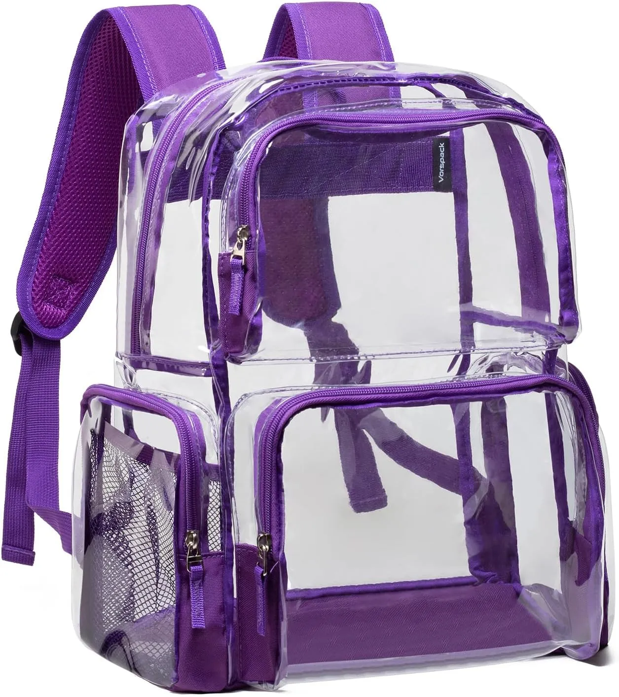 Vorspack Clear Backpack - Transparent Backpack with Reinforced Bottom & Multi-pockets for College Workplace Security - Purple