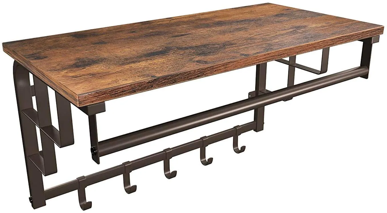 Wall Mounted Coat Rack Shelf with 5 Hooks
