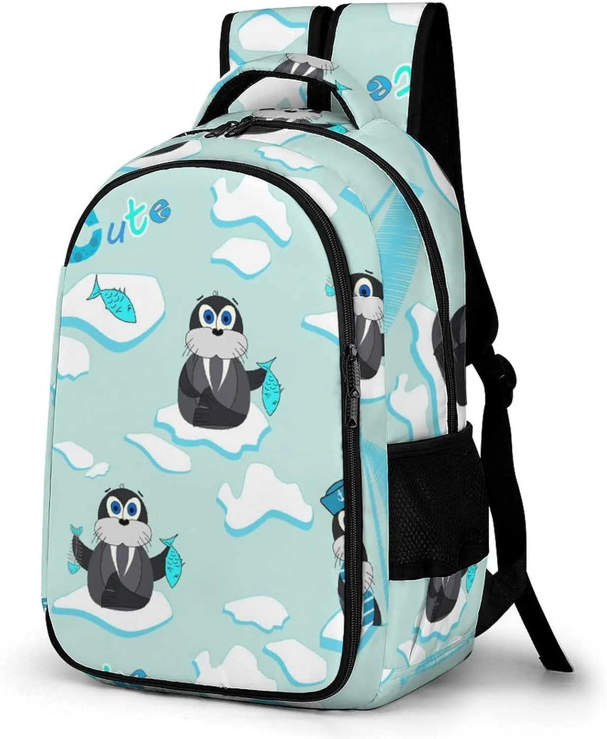 Walru Ice Floe Fish Travel Laptop Backpack Cartoon Cute Animal Large Casual Daypack Durable Work Computer Camping Back Packs Bags for Women Men