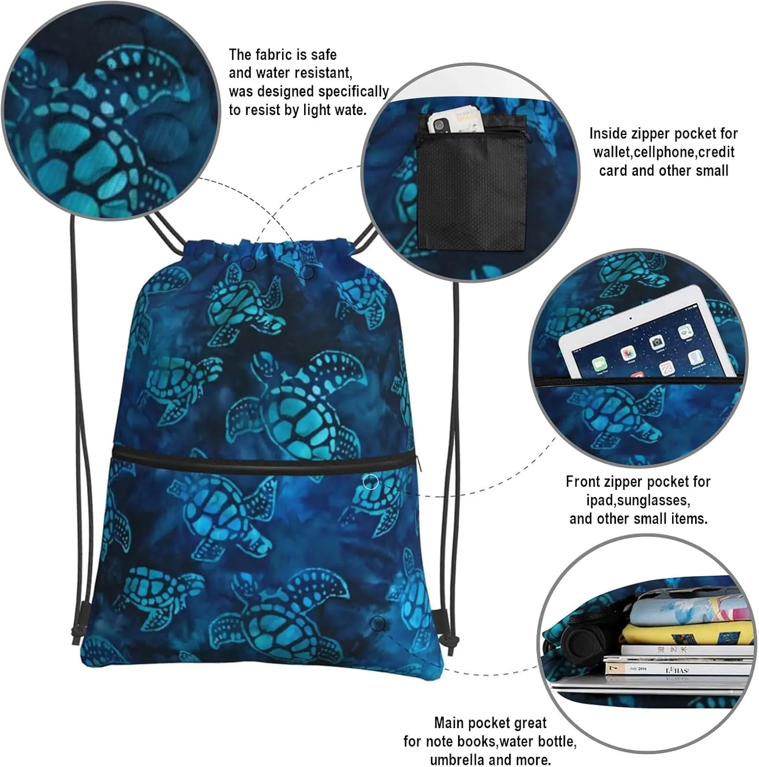 Watercolor Blue Sea Turtle Drawstring Backpack Bag Sport Gym Sackpack Durable Waterproof Lightweight for Men Women Beach Bag String Bag